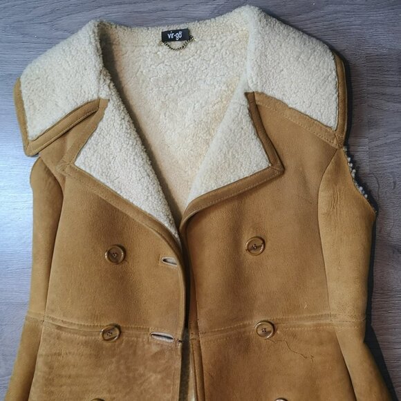 Y2K Vintage Sheepskin Shearling Sleeveless Waist Coat Vest - Picture 5 of 14